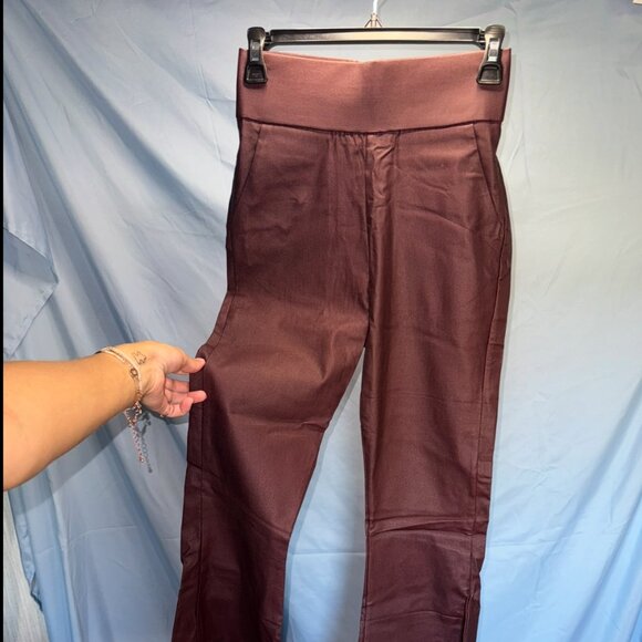 Burgundy Leather Extra Flare Pants - Picture 1 of 5